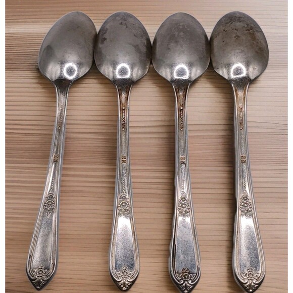 Lot Of 4 Antique 6" Wm Rogers Cotillion Silverplate Flatware IS Serving Spoons - Picture 8 of 12